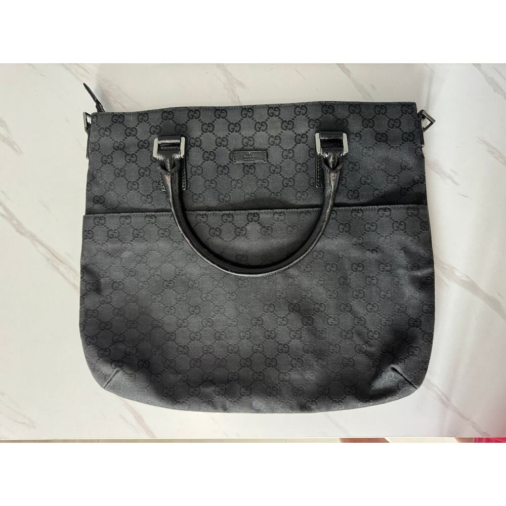 Vintage Gucci Black GG Monogram Canvas Leather Executive Tote Bag